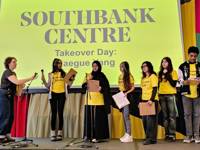 a group of southwark college students on stage at the Southbank centre